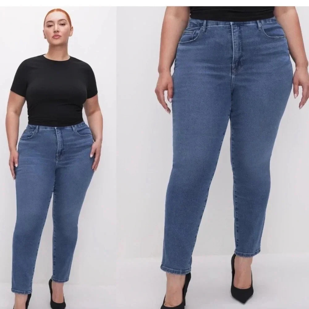 Good American Slim Straight Cashmere Jeans Indigo Blue Womens Plus Size 15